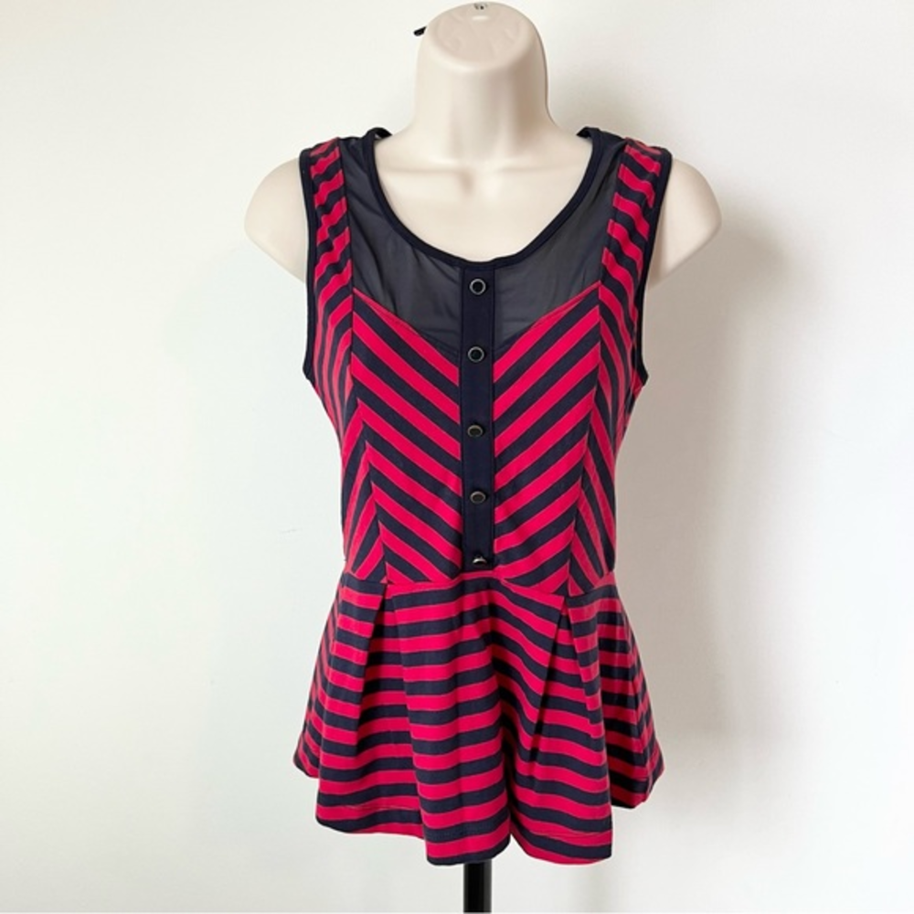 Pins And Needles Peplum Striped Top‎ Mesh Back Blue Red Size M